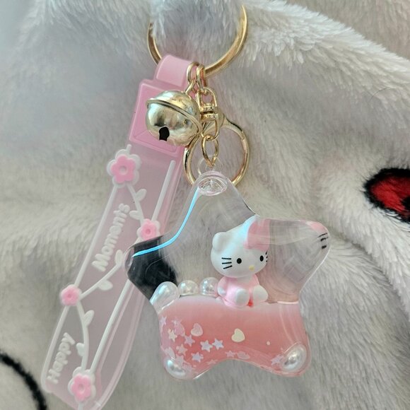 New Hello Kitty Pink Star Liquid Oil Keychain Bag Charm - Picture 1 of 4